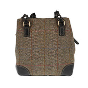 Ladies Harris Tweed And Leather Hand Bag - LT BROWN CHECK / BLACK - Heritage Of Scotland -