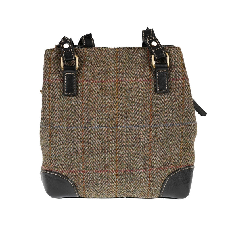 Ladies Harris Tweed And Leather Hand Bag - LT BROWN CHECK / BLACK - Heritage Of Scotland -