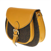 Ladies Harris Tweed and Leather Shoulder Bag - DARK BROWN BARLEYCORN / YELLOW - Heritage Of Scotland -