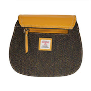 Ladies Harris Tweed and Leather Shoulder Bag - DARK BROWN BARLEYCORN / YELLOW - Heritage Of Scotland -
