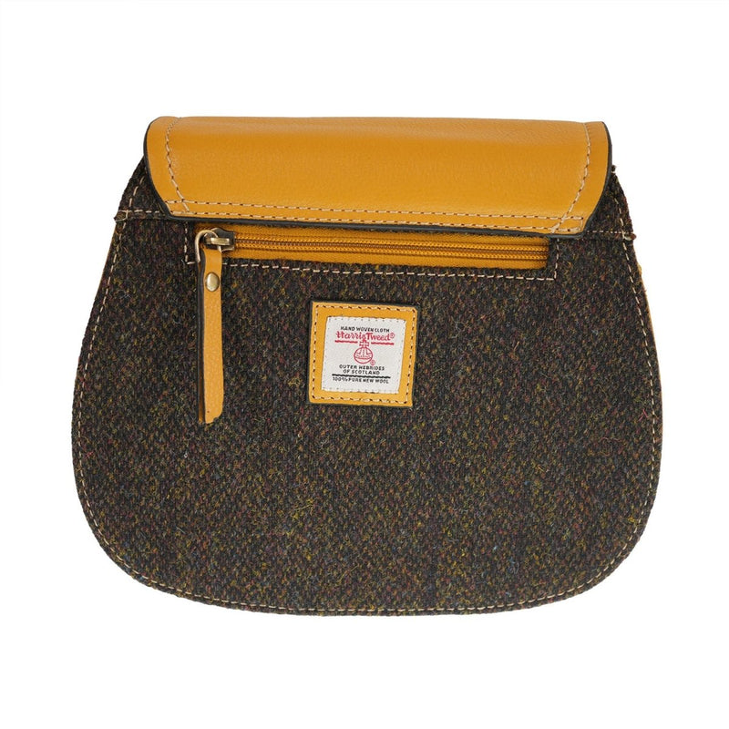 Ladies Harris Tweed and Leather Shoulder Bag - DARK BROWN BARLEYCORN / YELLOW - Heritage Of Scotland -