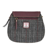 Ladies Harris Tweed and Leather Shoulder Bag - GREY & RED CHECK / MAROON - Heritage Of Scotland -