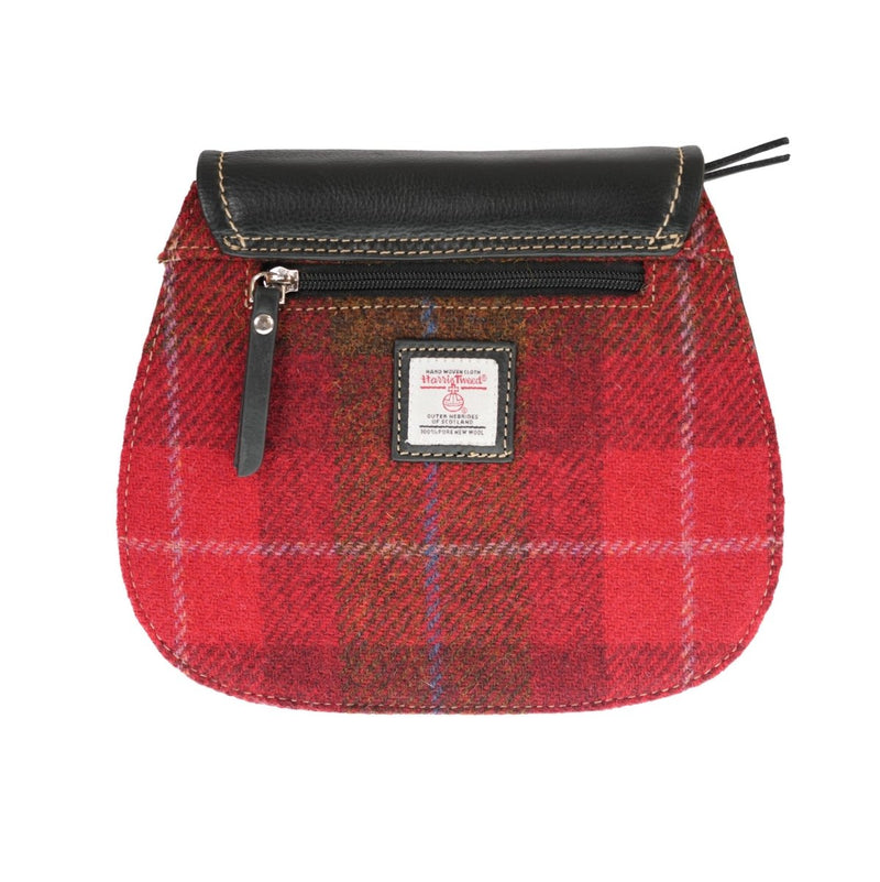 Ladies Harris Tweed and Leather Shoulder Bag - RED CHECK A / BLACK - Heritage Of Scotland -