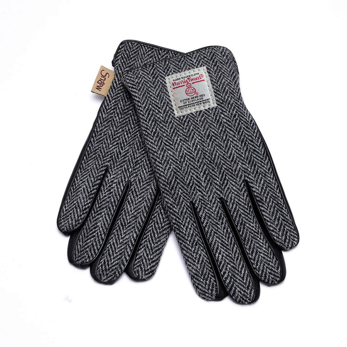 Ladies Harris Tweed Gloves Black Grey Herringbone - Heritage Of Scotland - Black Grey Herringbone