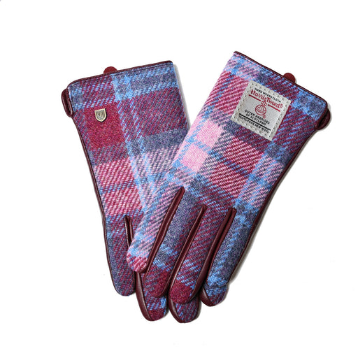 Ladies Harris Tweed Gloves Pink/Blue - Heritage Of Scotland - PINK/BLUE