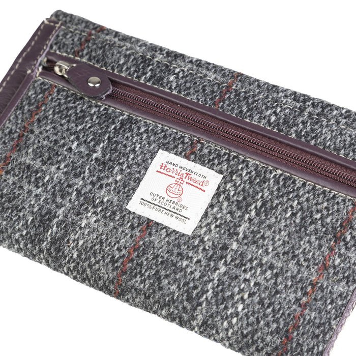 Ladies Ht Leather Long Purse Grey & Red Check / Maroon - Heritage Of Scotland - GREY & RED CHECK / MAROON