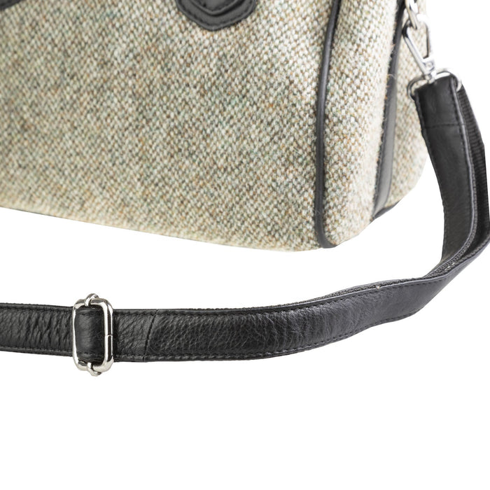 Ladies Ht Leather Small Handbag Green & White Barleycorn / Black - Heritage Of Scotland - GREEN & WHITE BARLEYCORN / BLACK