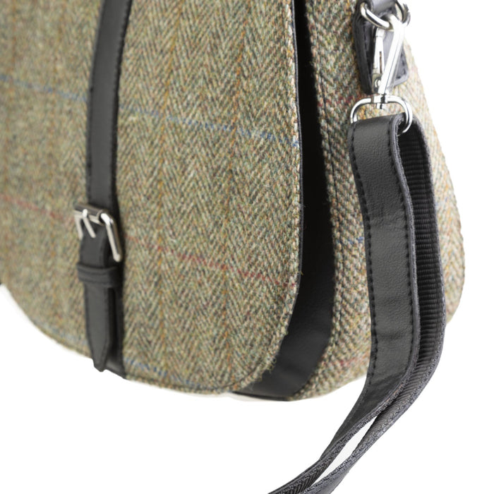 Ladies Ht Vegan Leather Flap Over Bag Lt Brown Check / Black - Heritage Of Scotland - LT BROWN CHECK / BLACK