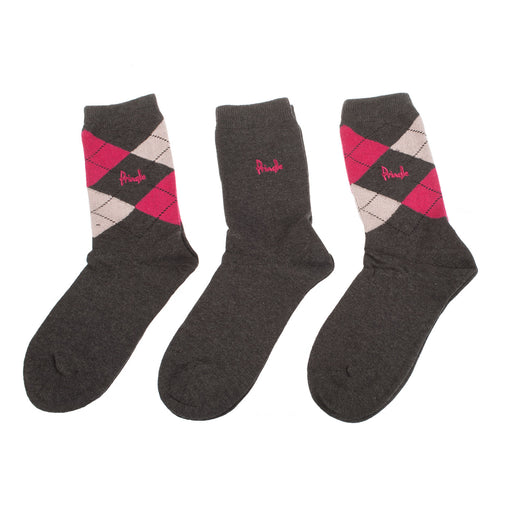 Ladies Louise 3 Pack Argyle Socks - Heritage Of Scotland - GREY