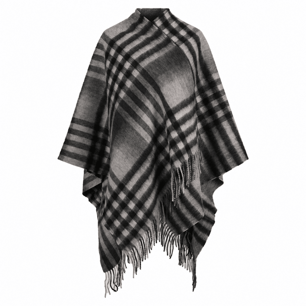 Ladies Mini Cape Edinburgh 100% Lambswool - Chequer Tartan Dark Grey - Heritage Of Scotland -