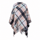 Ladies Mini Cape Edinburgh 100% Lambswool - Myriad Check Navy, Greige & Light Blue - Heritage Of Scotland -
