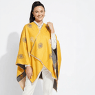 Ladies Mustard Yellow Dandelion Print Reversible Cape Wrap - OCHRE AND GREY - Heritage Of Scotland -