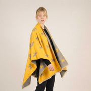 Ladies Mustard Yellow Horse Print Reversible Wrap Cape - ORCHE AND LIGHT GREY - Heritage Of Scotland -