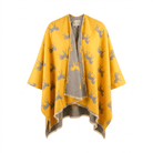 Ladies Mustard Yellow Horse Print Reversible Wrap Cape - ORCHE AND LIGHT GREY - Heritage Of Scotland -