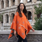 Ladies Orange Dandelion Print Reversible Cape Wrap - ORANGE - Heritage Of Scotland -