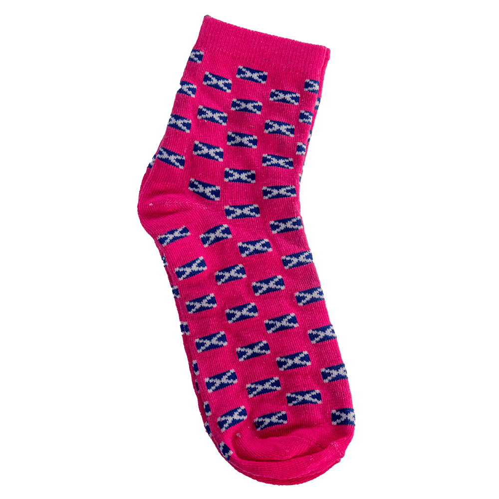 Ladies Scottish Socks – Highland Coo or Pink Multi Saltire (UK 4–7) - Heritage Of Scotland - Multi Saltire