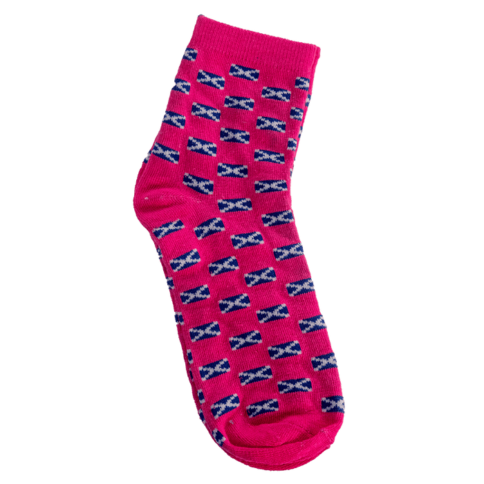 Ladies Scottish Socks – Highland Coo or Pink Multi Saltire (UK 4–7) - Heritage Of Scotland - Multi Saltire