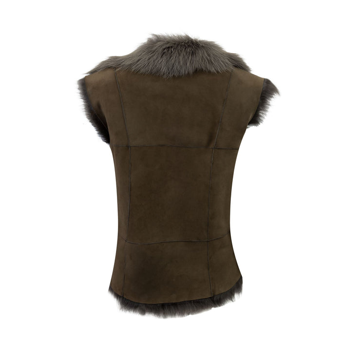 Ladies Toscano Sheepskin Gillet Military Green - Heritage Of Scotland - MILITARY GREEN