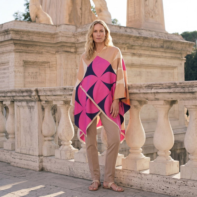 Leaf Super Soft Cape – Elegant Lightweight Wrap in Vibrant Colours - Heritage Of Scotland - PINK/ORANGE