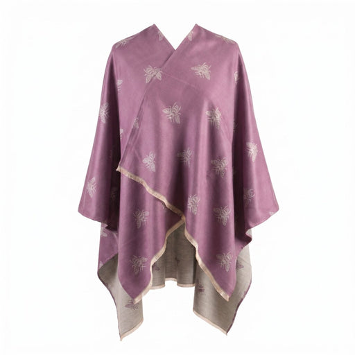 Lilac Bee Print Reversible Wrap Cape for Women - PURPLE AND LIGHT GREY - Heritage Of Scotland -