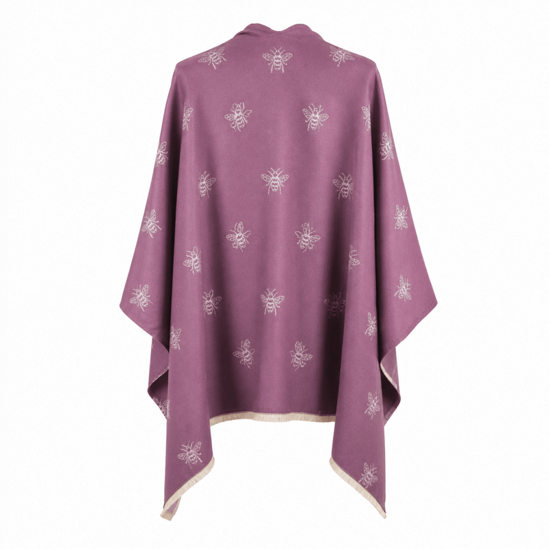 Lilac Bee Print Reversible Wrap Cape for Women - PURPLE AND LIGHT GREY - Heritage Of Scotland -