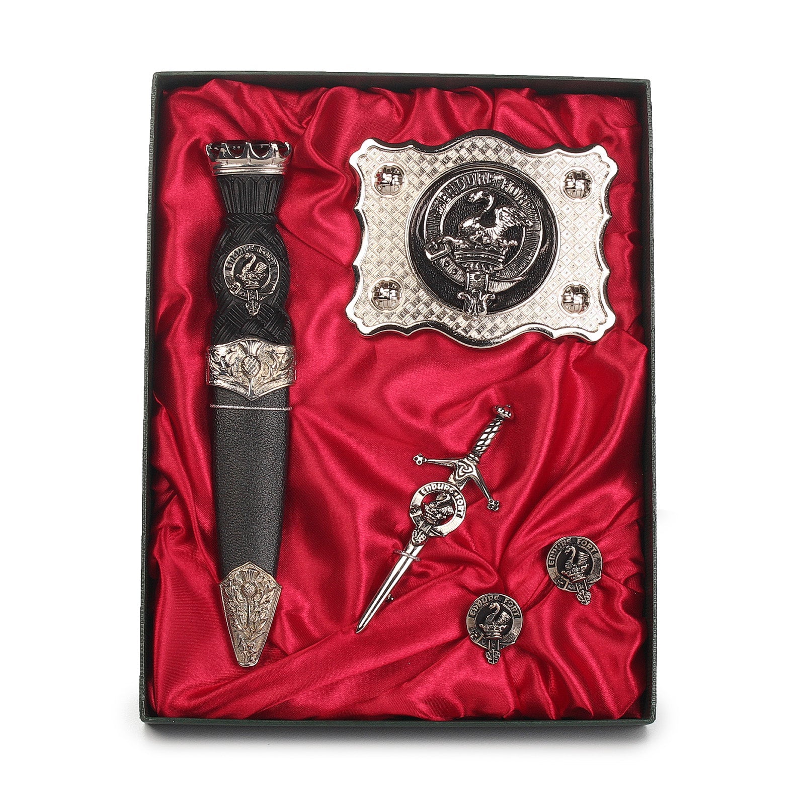 Lindsay Clan Badge, Kilt Pin, Lapel Pin, Cufflinks, Keyring/Key Fob & Gift Set — Fine Pewter by Art Pewter — Made in Scotland (Shiny Finish) - Heritage Of Scotland - Gift Set
