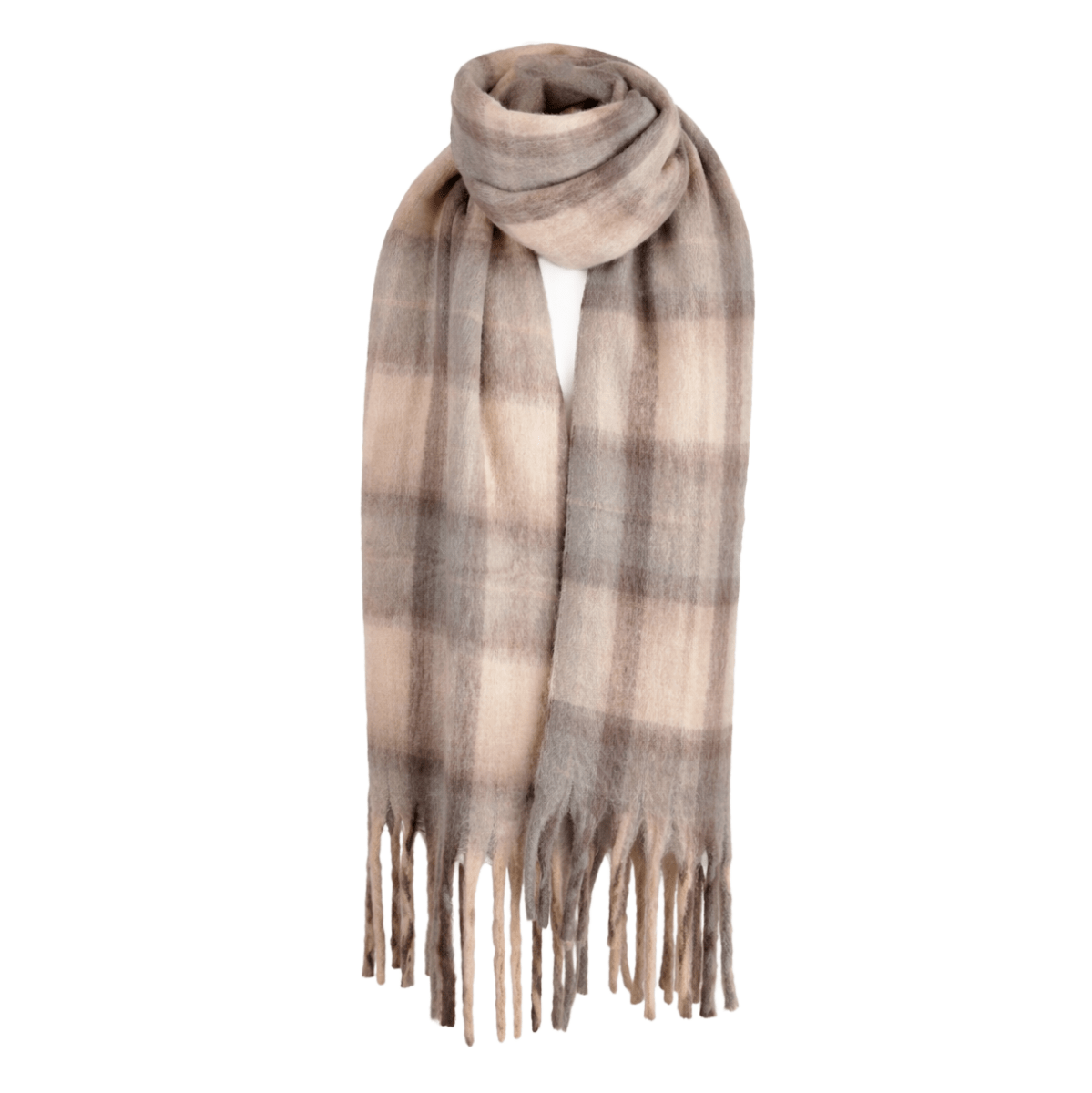 Luxuriously Soft Lightweight Plaid Scarf with Long Fringes – Elegant Draped Wrap - Heritage Of Scotland - MACKELLAR NATURAL