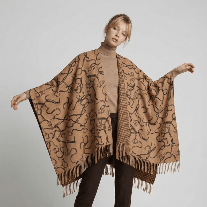 Luxury Chain Print Cashmere Cape – CAMEL - Heritage Of Scotland -