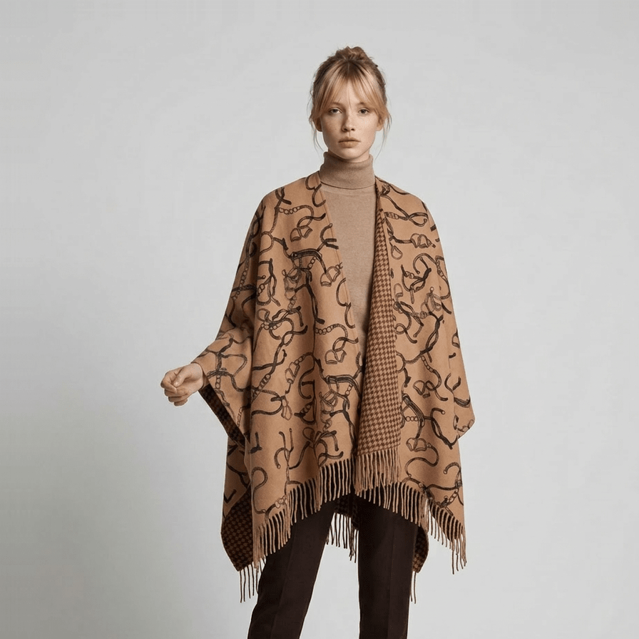 Luxury Chain Print Cashmere Cape – CAMEL - Heritage Of Scotland -