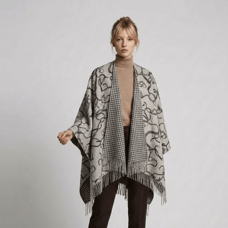 Luxury Chain Print Cashmere Cape - GREY - Heritage Of Scotland -