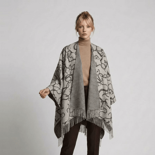 Luxury Chain Print Cashmere Cape - GREY - Heritage Of Scotland -