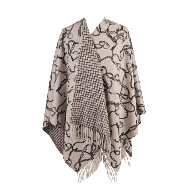 Luxury Chain Print Cashmere Cape - GREY - Heritage Of Scotland -