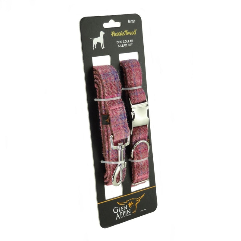Luxury Harris Tweed Dog Collar & Lead Set | Stylish & Durable - Heritage Of Scotland - Pink Check