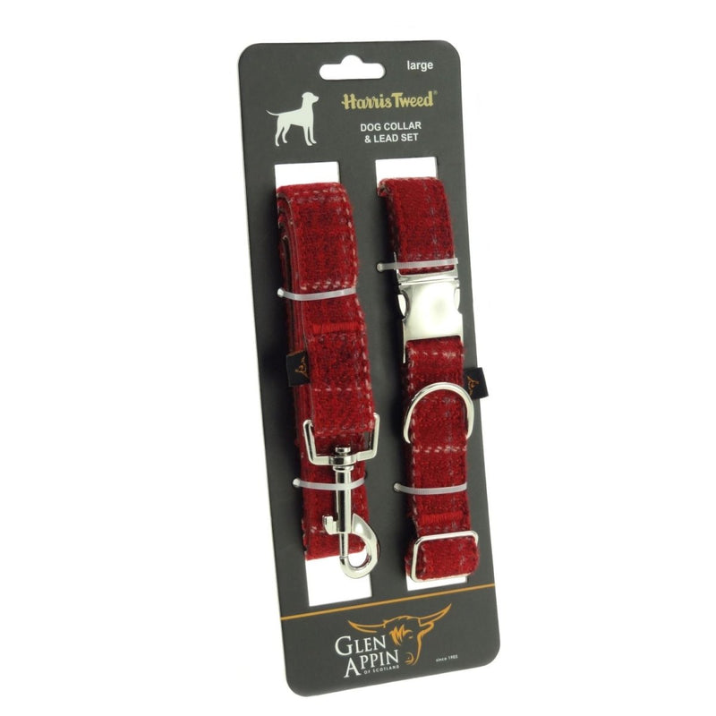 Luxury Harris Tweed Dog Collar & Lead Set | Stylish & Durable - Heritage Of Scotland - Red Check