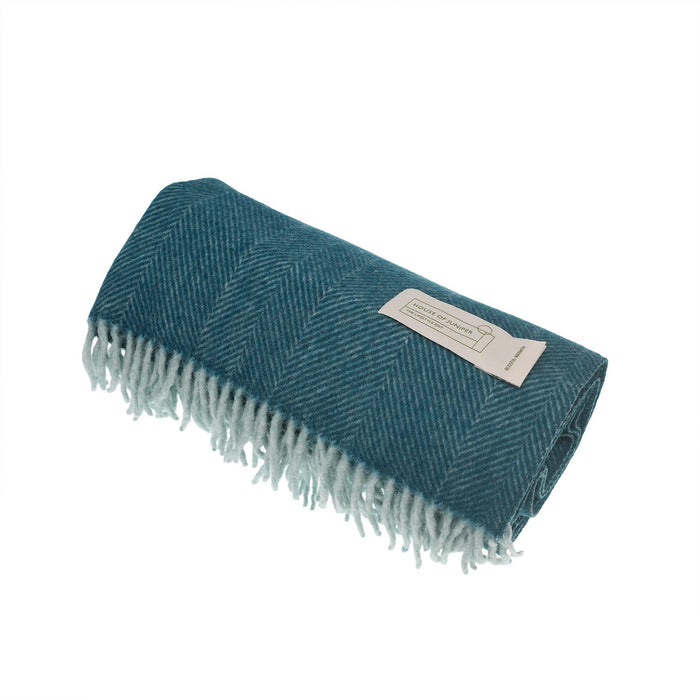 Luxury Herringbone Wool Knit Knee Blanket - Heritage Of Scotland - TURQUOISE