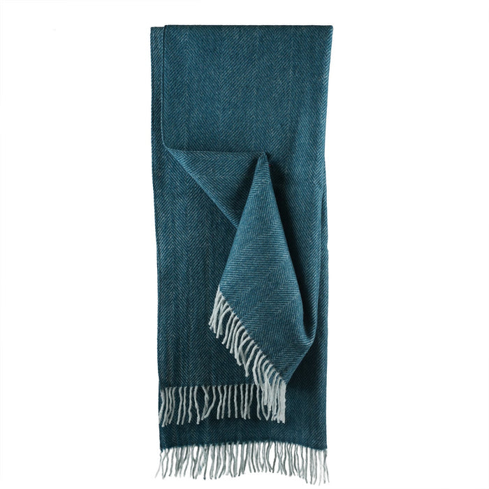 Luxury Herringbone Wool Knit Knee Blanket - Heritage Of Scotland - TURQUOISE