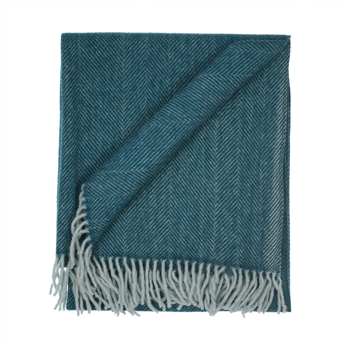 Luxury Herringbone Wool Knit Knee Blanket - Heritage Of Scotland - TURQUOISE