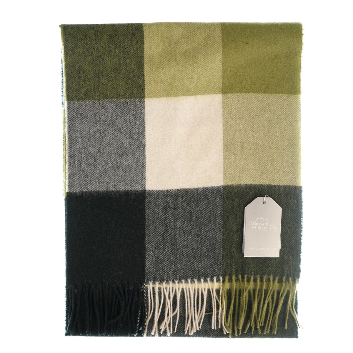 Luxury Lambswool Wide Scarf - Pure Wool - Heritage Of Scotland - 3 SQUARE GREEN