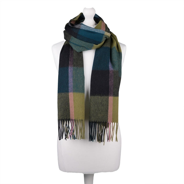 Luxury Lambswool Wide Scarf - Pure Wool - Heritage Of Scotland - KIRKSTALL CHECK GREEN