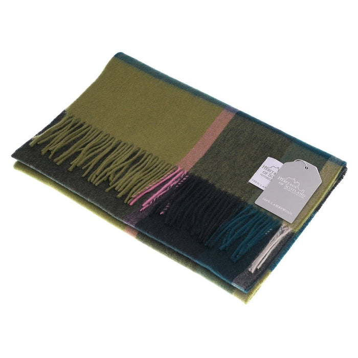 Luxury Lambswool Wide Scarf - Pure Wool - Heritage Of Scotland - KIRKSTALL CHECK GREEN