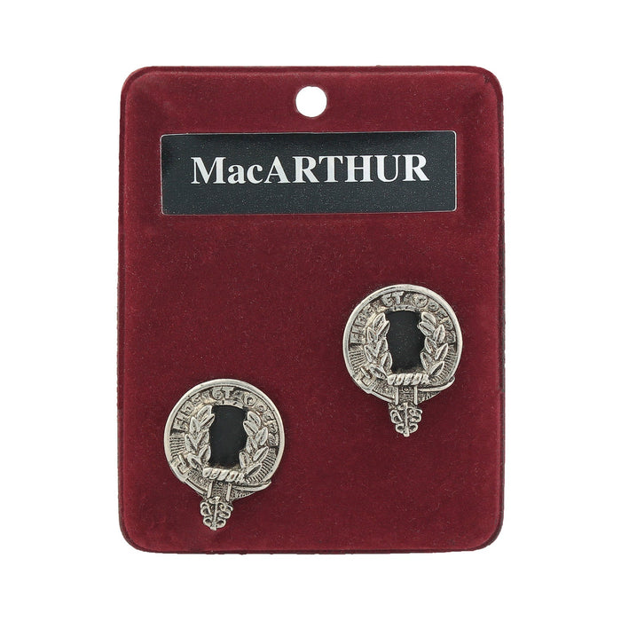 MacArthur Clan Badge, Kilt Pin, Lapel Pin, Cufflinks, Keyring/Key Fob & Gift Set — Fine Pewter by Art Pewter — Made in Scotland (Shiny Finish) - Heritage Of Scotland - Cufflinks