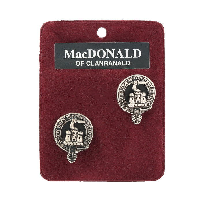 MacDonald of Clanranald Clan Badge, Kilt Pin, Lapel Pin, Cufflinks, Keyring/Key Fob & Gift Set — Fine Pewter by Art Pewter — Made in Scotland (Shiny Finish) - Heritage Of Scotland - Cufflinks