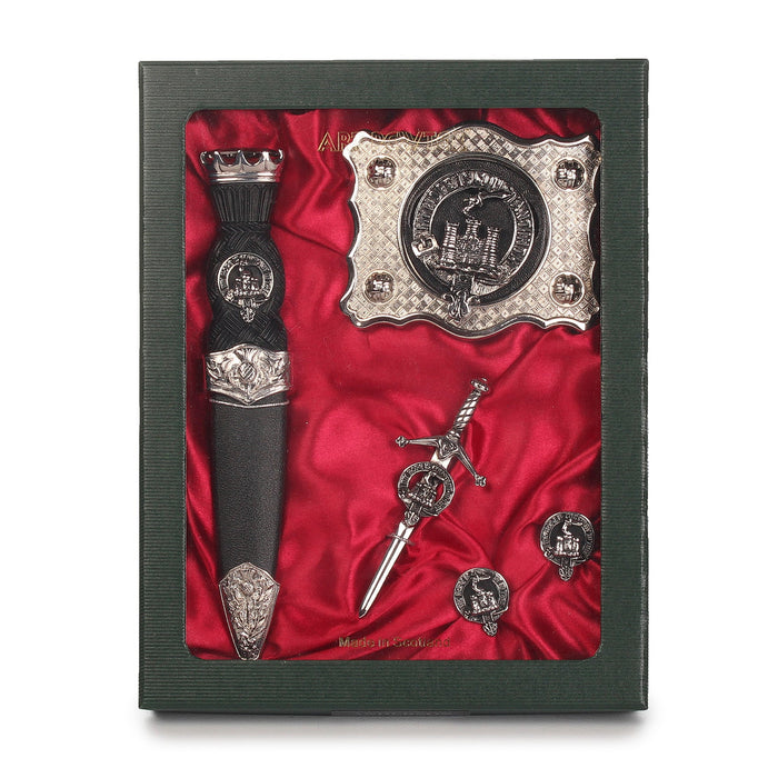 MacDonald of Clanranald Clan Badge, Kilt Pin, Lapel Pin, Cufflinks, Keyring/Key Fob & Gift Set — Fine Pewter by Art Pewter — Made in Scotland (Shiny Finish) - Heritage Of Scotland - Gift Set