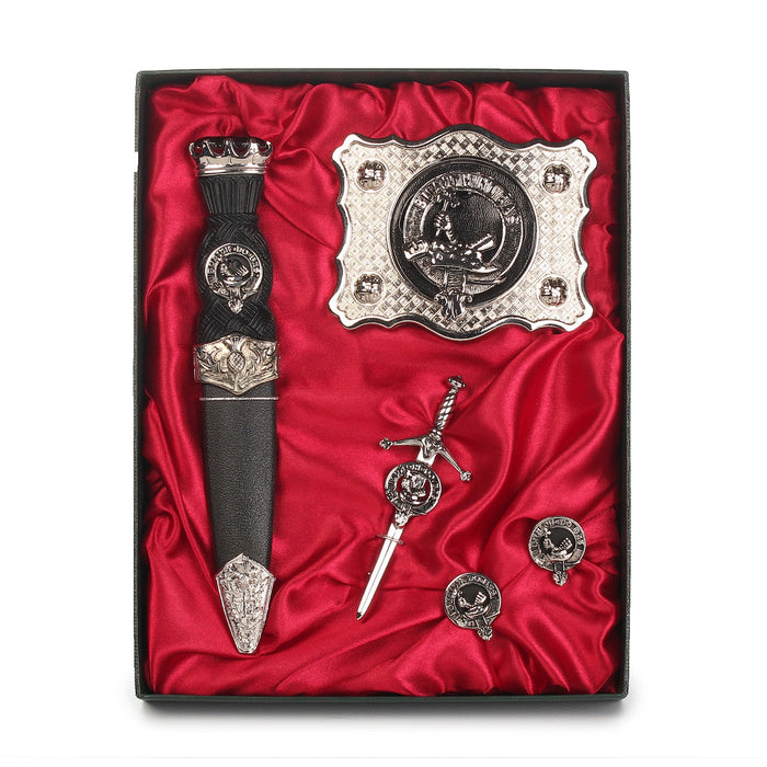 MacDougall Clan Badge, Kilt Pin, Lapel Pin, Cufflinks, Keyring/Key Fob & Gift Set — Fine Pewter by Art Pewter — Made in Scotland (Shiny Finish) - Heritage Of Scotland - Gift Set