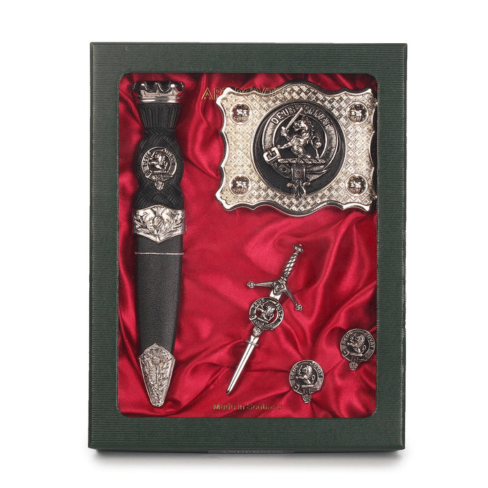 MacDuff Clan Badge, Kilt Pin, Lapel Pin, Cufflinks, Keyring/Key Fob & Gift Set — Fine Pewter by Art Pewter — Made in Scotland (Shiny Finish) - Heritage Of Scotland - Gift Set