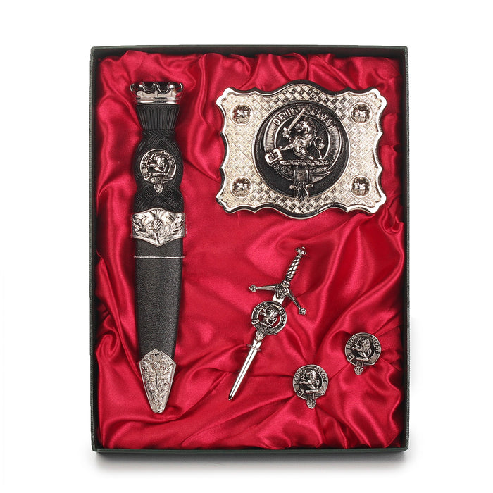 MacDuff Clan Badge, Kilt Pin, Lapel Pin, Cufflinks, Keyring/Key Fob & Gift Set — Fine Pewter by Art Pewter — Made in Scotland (Shiny Finish) - Heritage Of Scotland - Gift Set