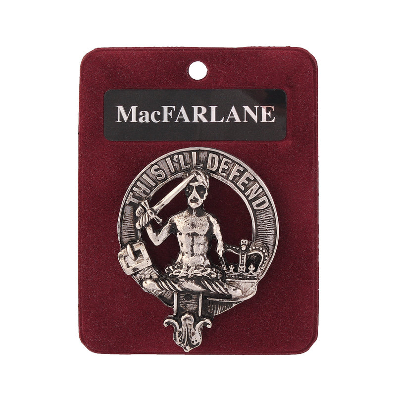 MacFarlane Clan Badge, Kilt Pin, Lapel Pin, Cufflinks, Keyring/Key Fob & Gift Set — Fine Pewter by Art Pewter — Made in Scotland (Shiny Finish) - Heritage Of Scotland - Badge