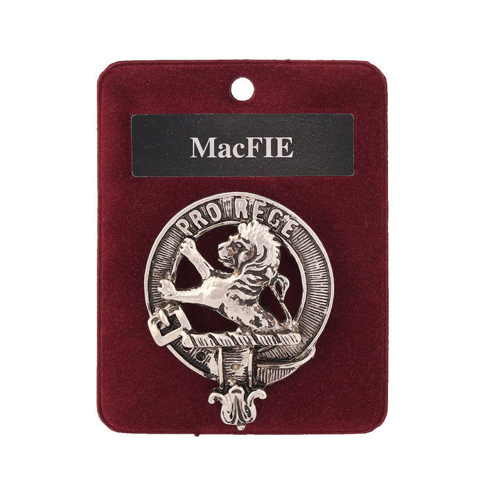 MacFie Clan Badge, Kilt Pin, Lapel Pin, Cufflinks, Keyring/Key Fob & Gift Set — Fine Pewter by Art Pewter — Made in Scotland (Shiny Finish) - Heritage Of Scotland - Badge