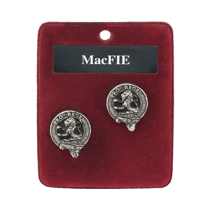 MacFie Clan Badge, Kilt Pin, Lapel Pin, Cufflinks, Keyring/Key Fob & Gift Set — Fine Pewter by Art Pewter — Made in Scotland (Shiny Finish) - Heritage Of Scotland - Cufflinks