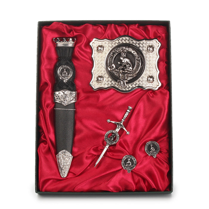 MacGillivray Clan Badge, Kilt Pin, Lapel Pin, Cufflinks, Keyring/Key Fob & Gift Set — Fine Pewter by Art Pewter — Made in Scotland (Shiny Finish) - Heritage Of Scotland - Gift Set